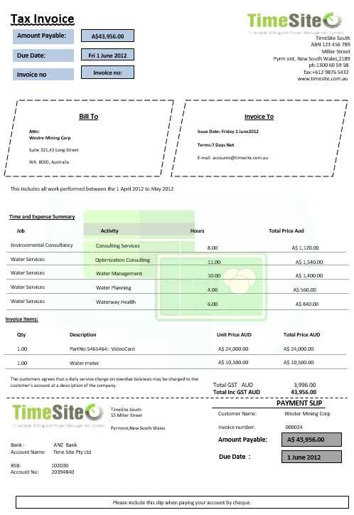 excel tax invoice template australia