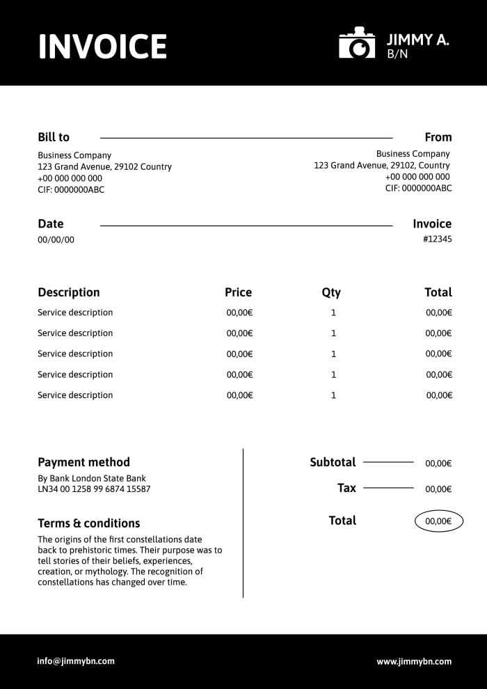 photography. invoice. template.