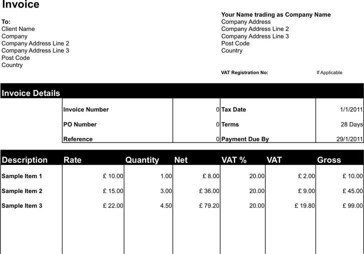 invoice template sole trader