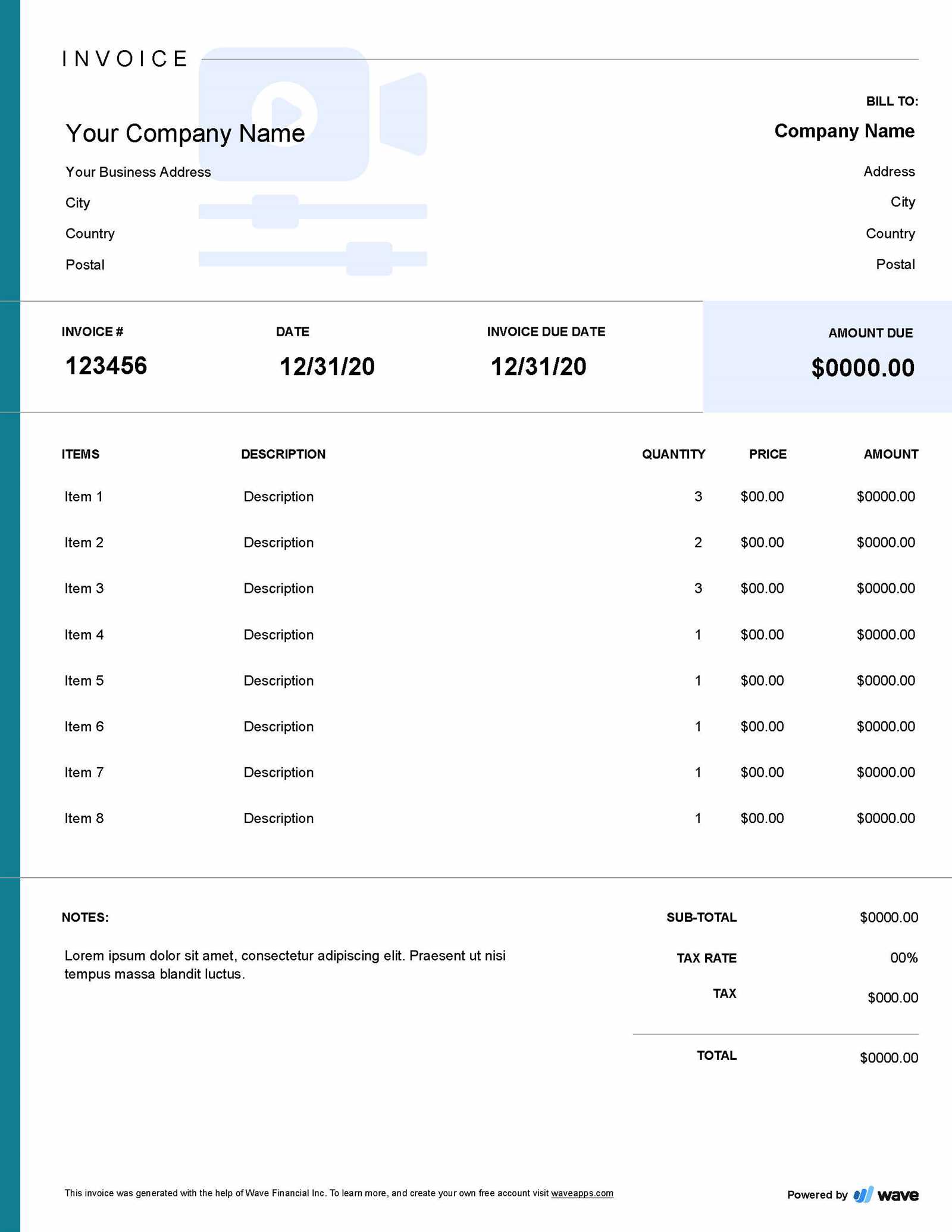 video production invoice template