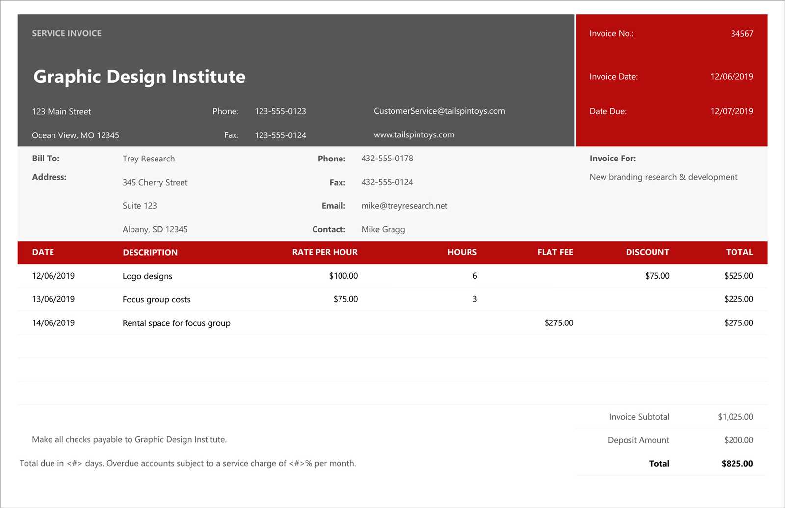 create a new document using the invoice red design template