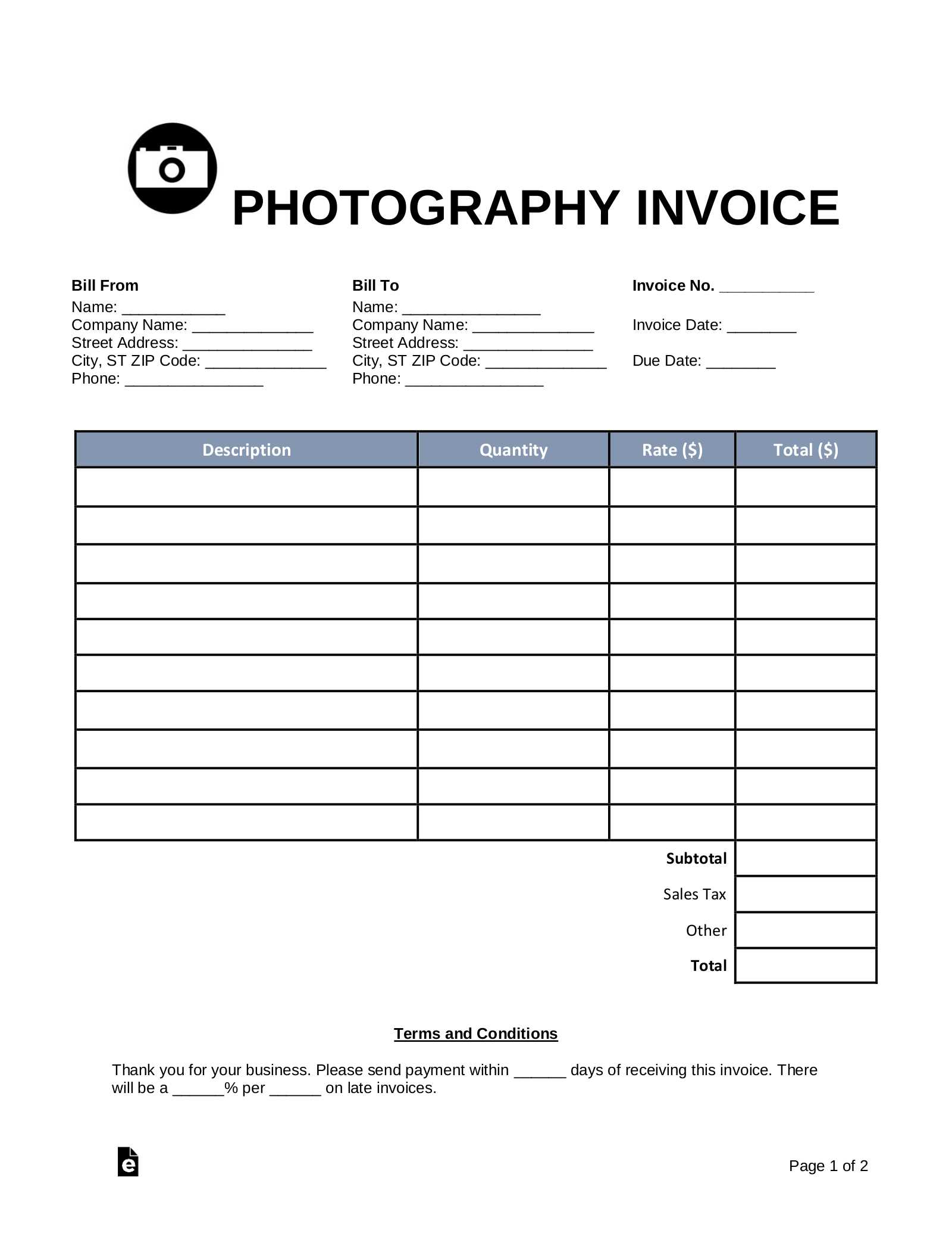 freelance photography photography invoice template