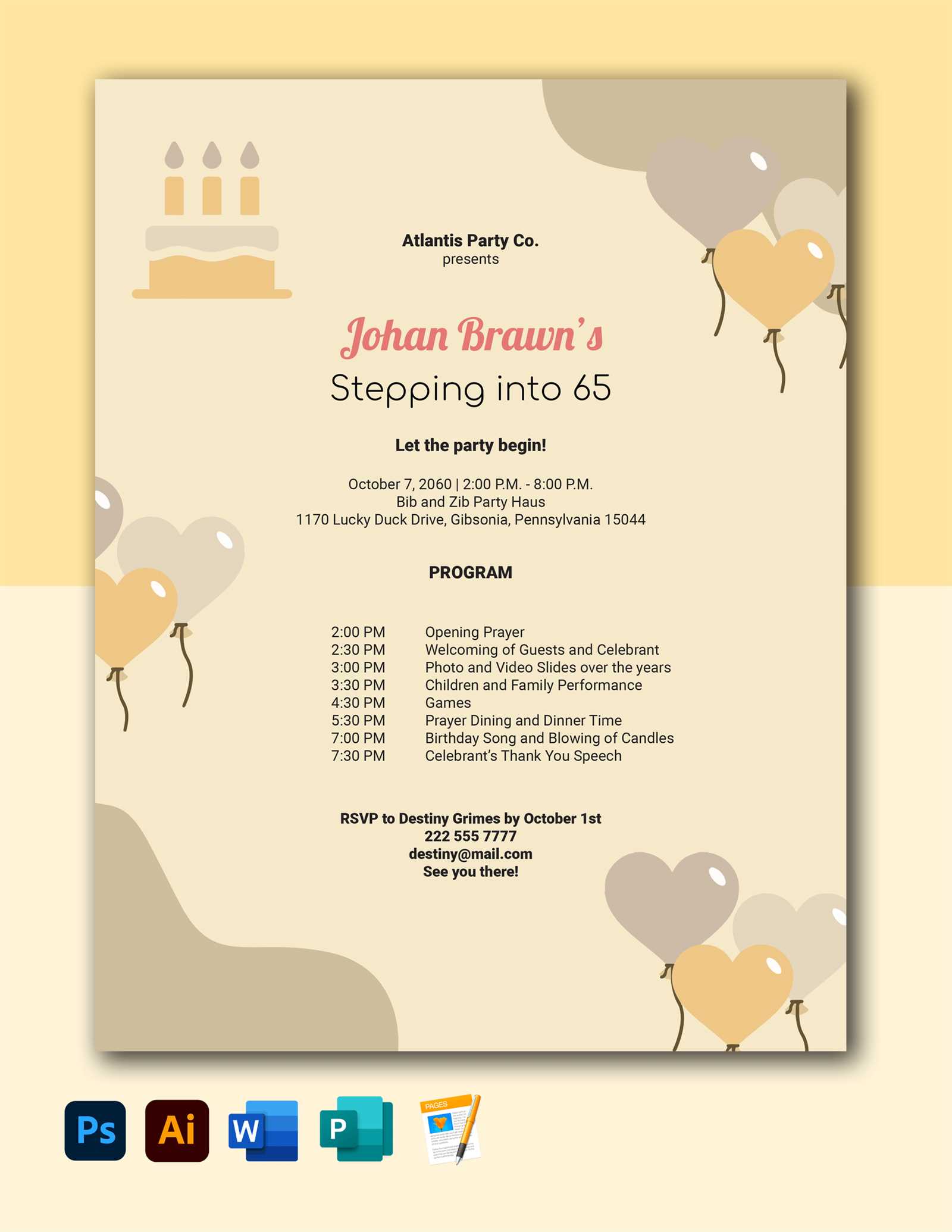 birthday party invoice template