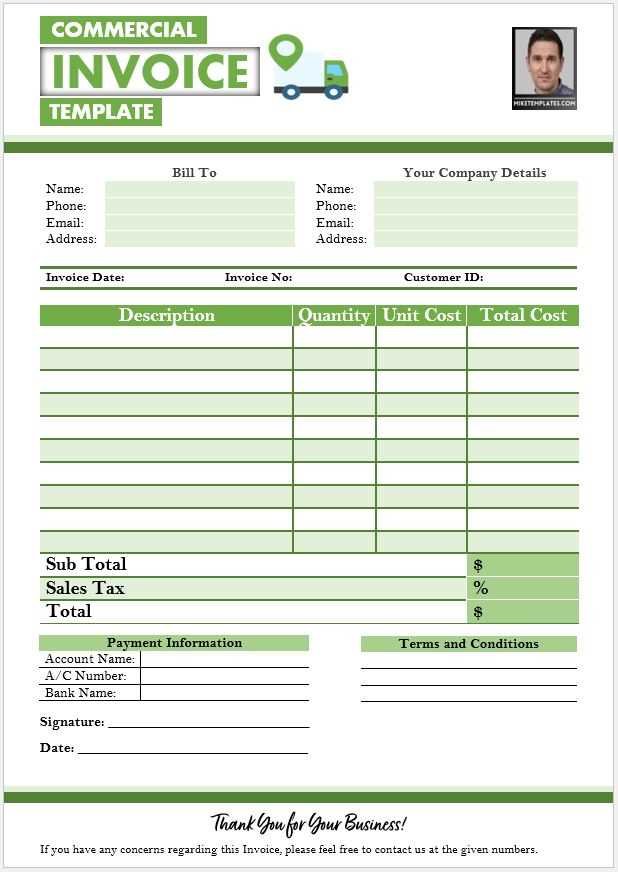 commercial invoice printable template