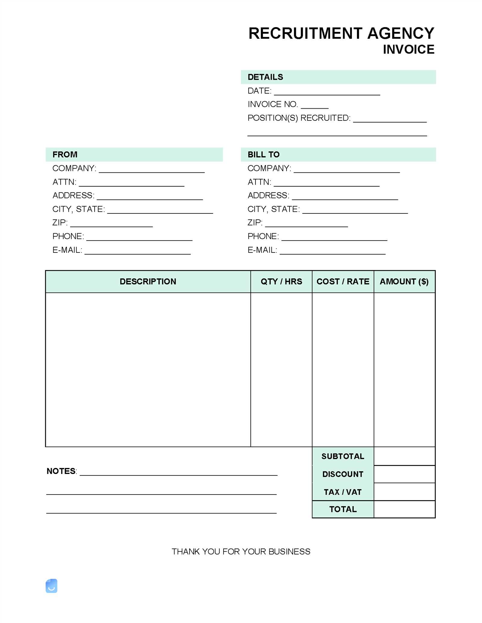 invoice template for recruitment agency