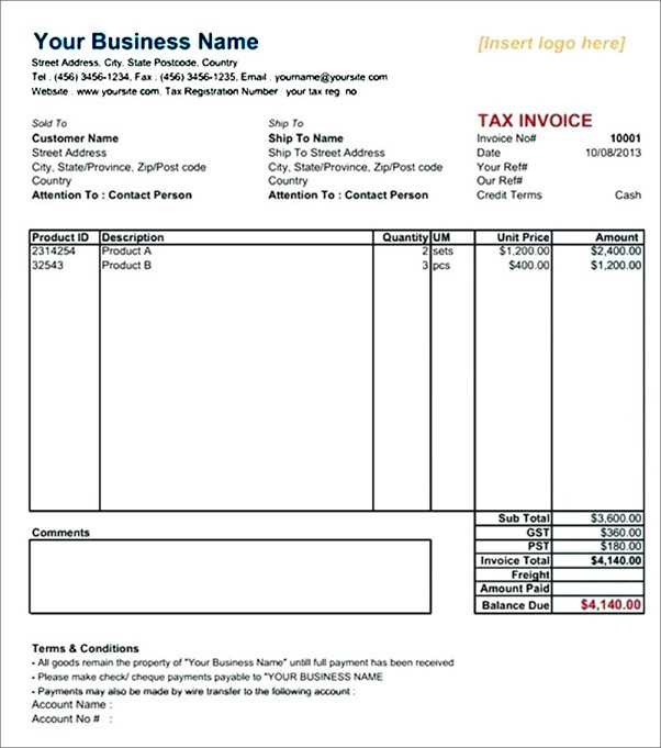 word tax invoice template