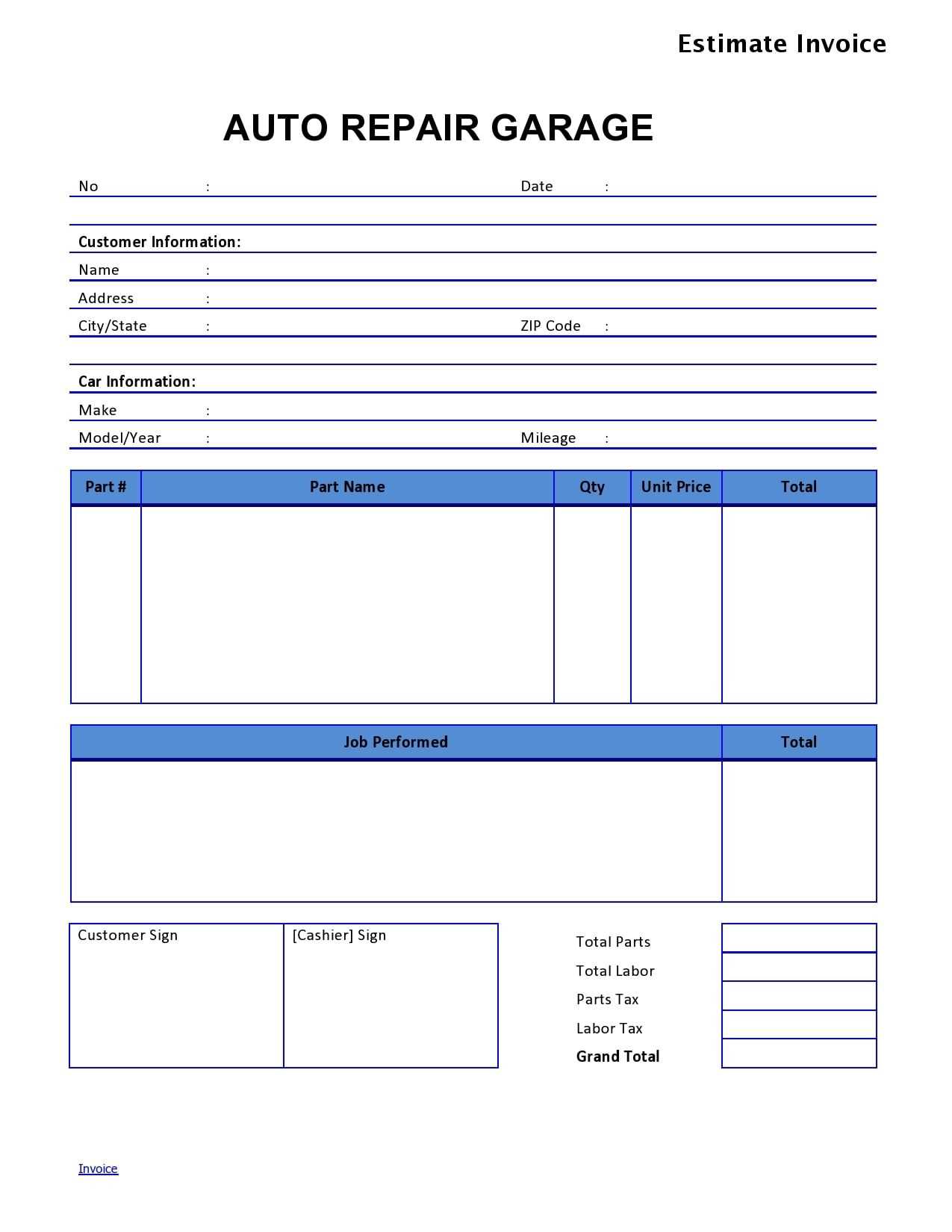 free auto parts invoice template