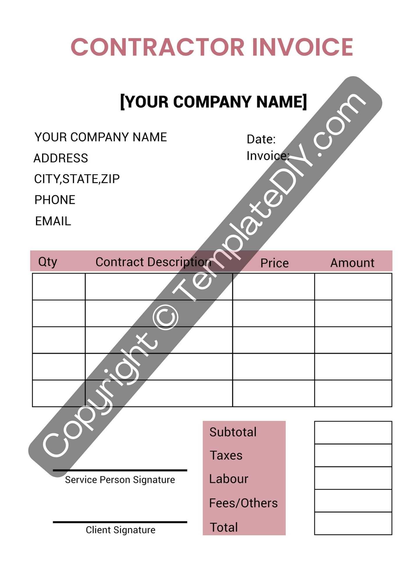 sub contractor invoice template