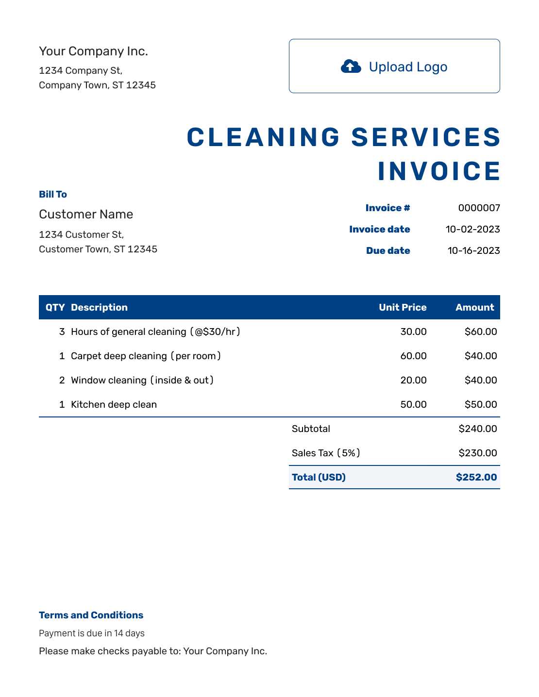 invoice template for services