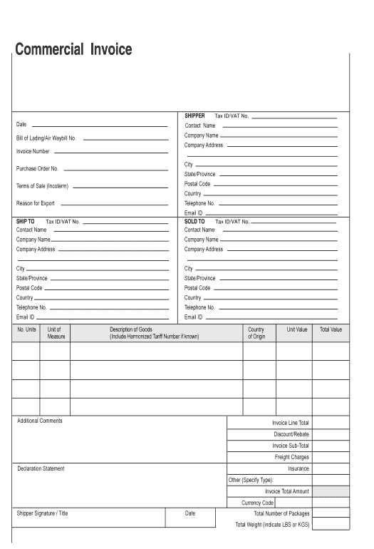 proforma invoice template ups