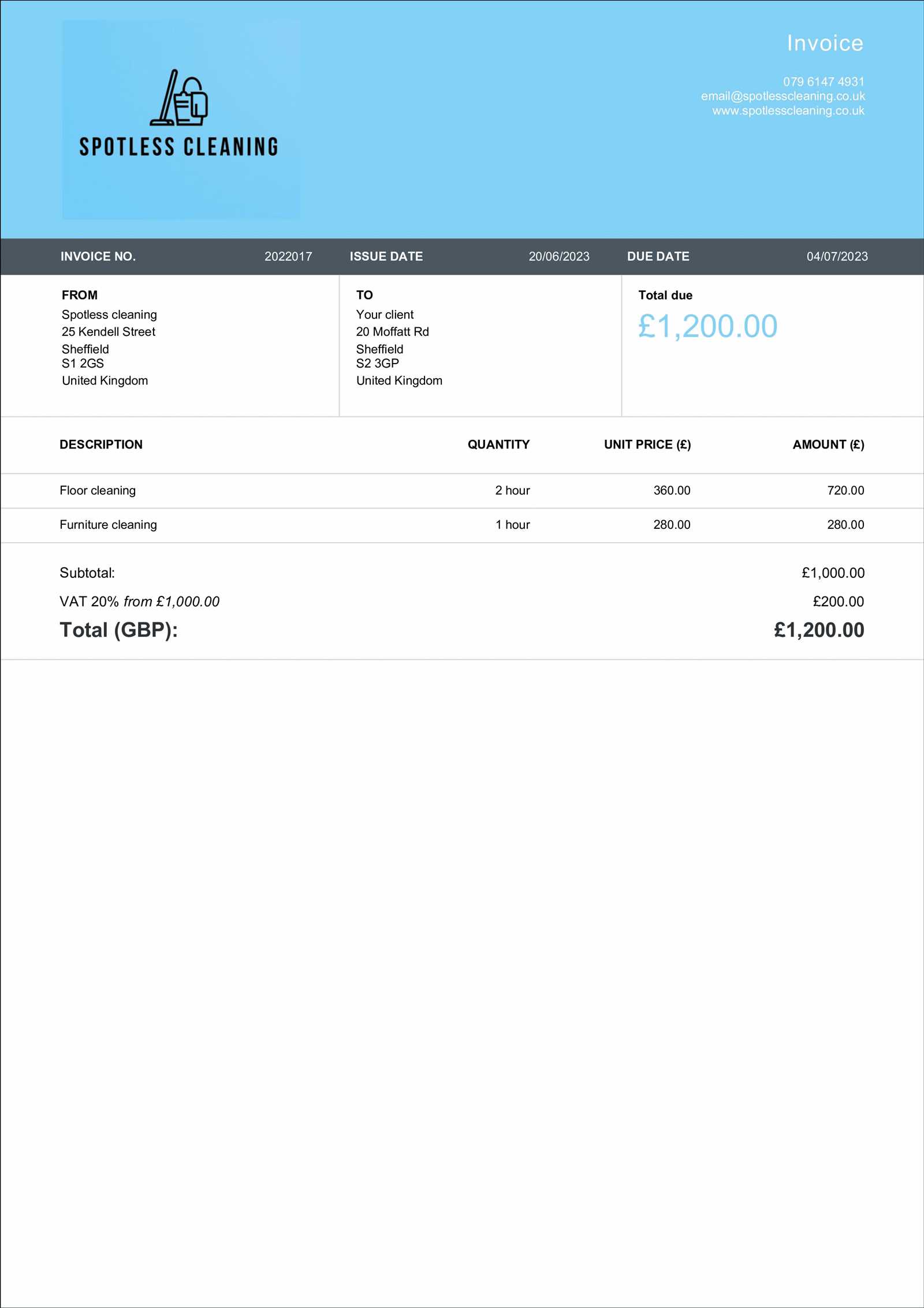 housekeeping invoice template