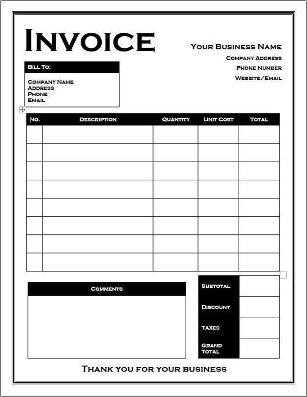 business invoice template word free