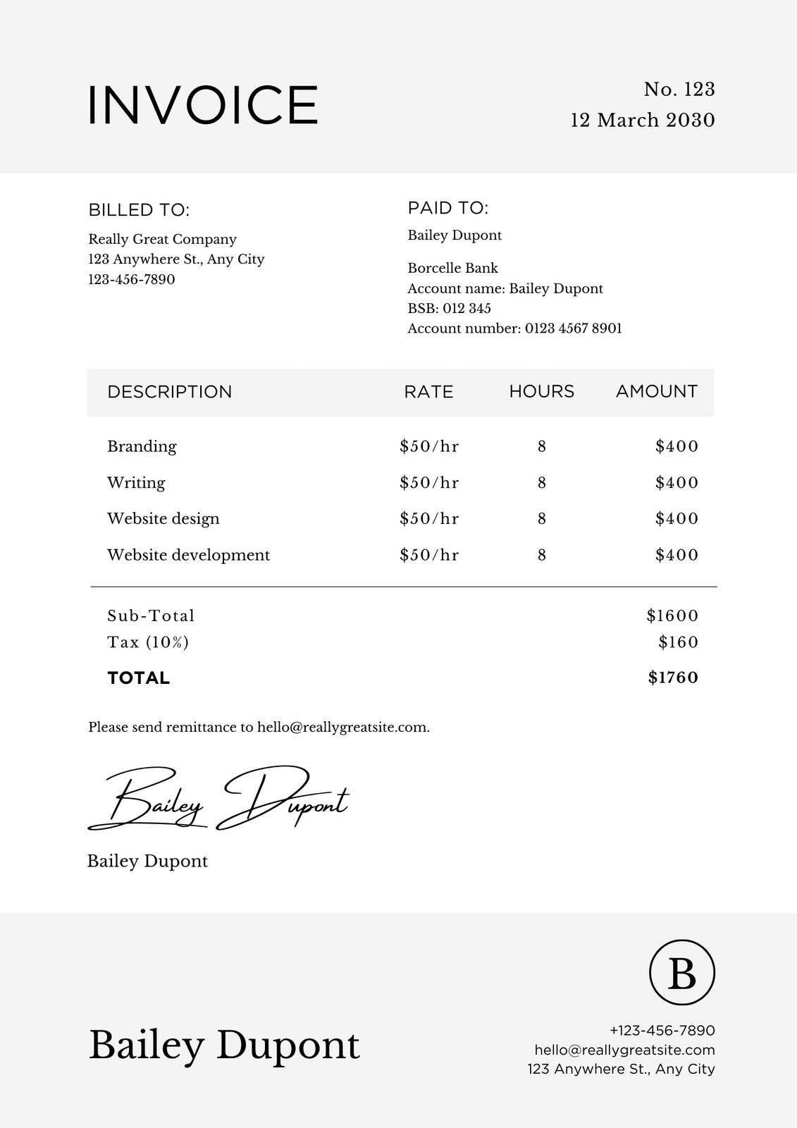 self employed invoice template canada