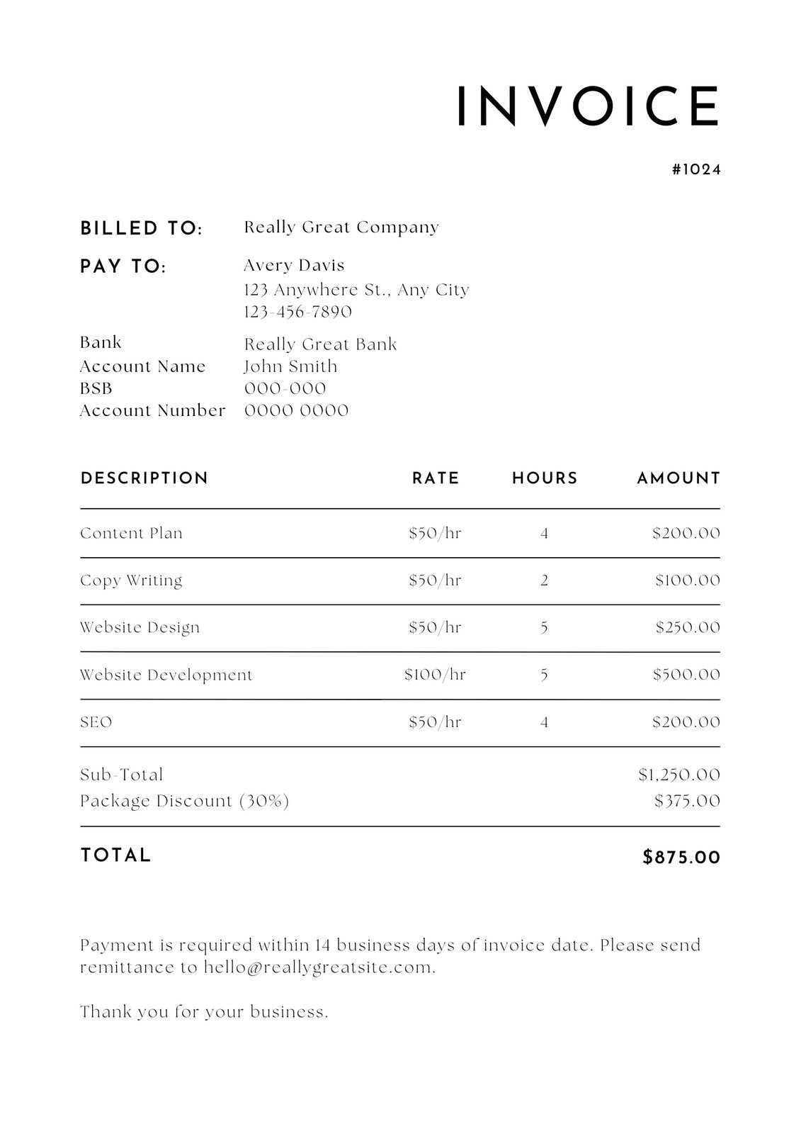 personal service invoice template