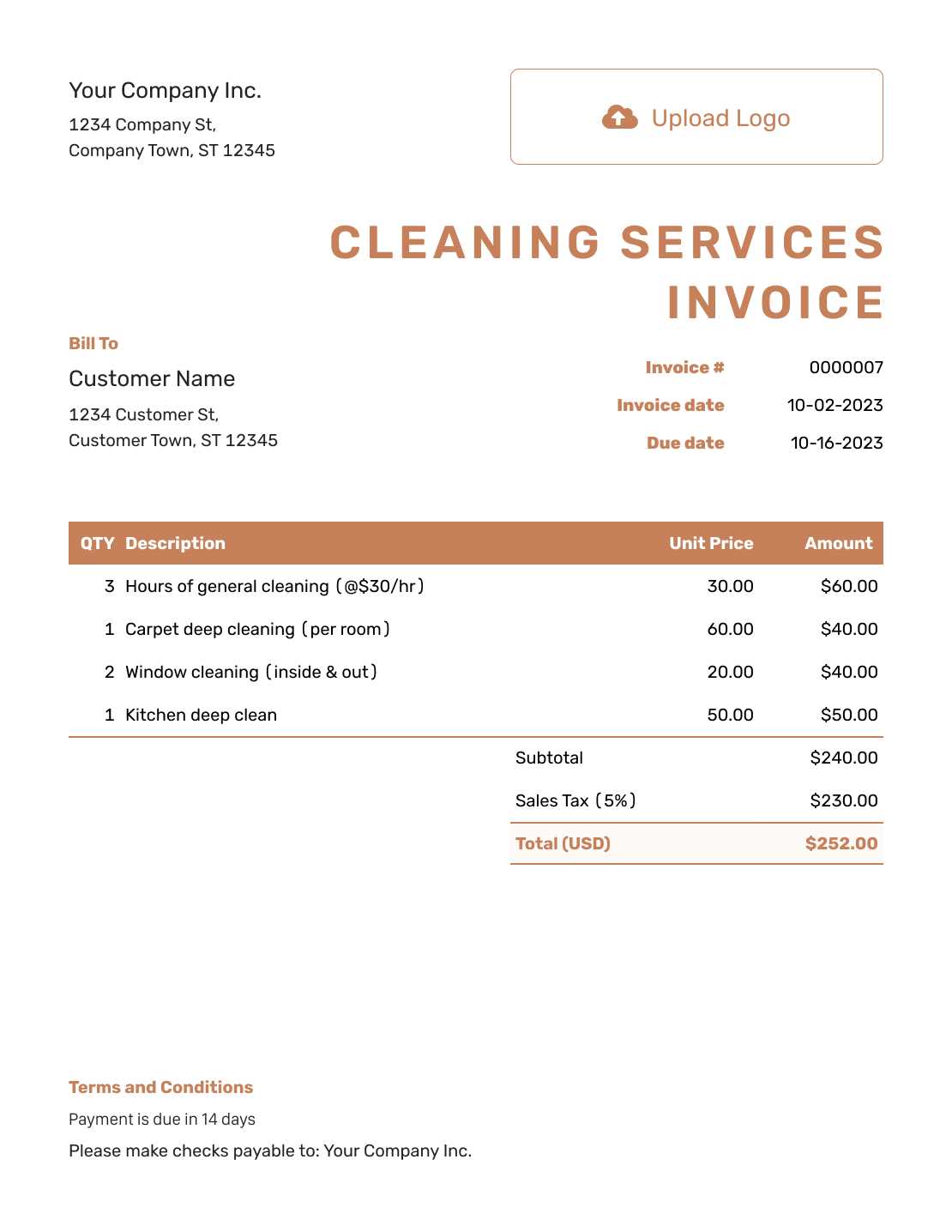 blank cleaning invoice template