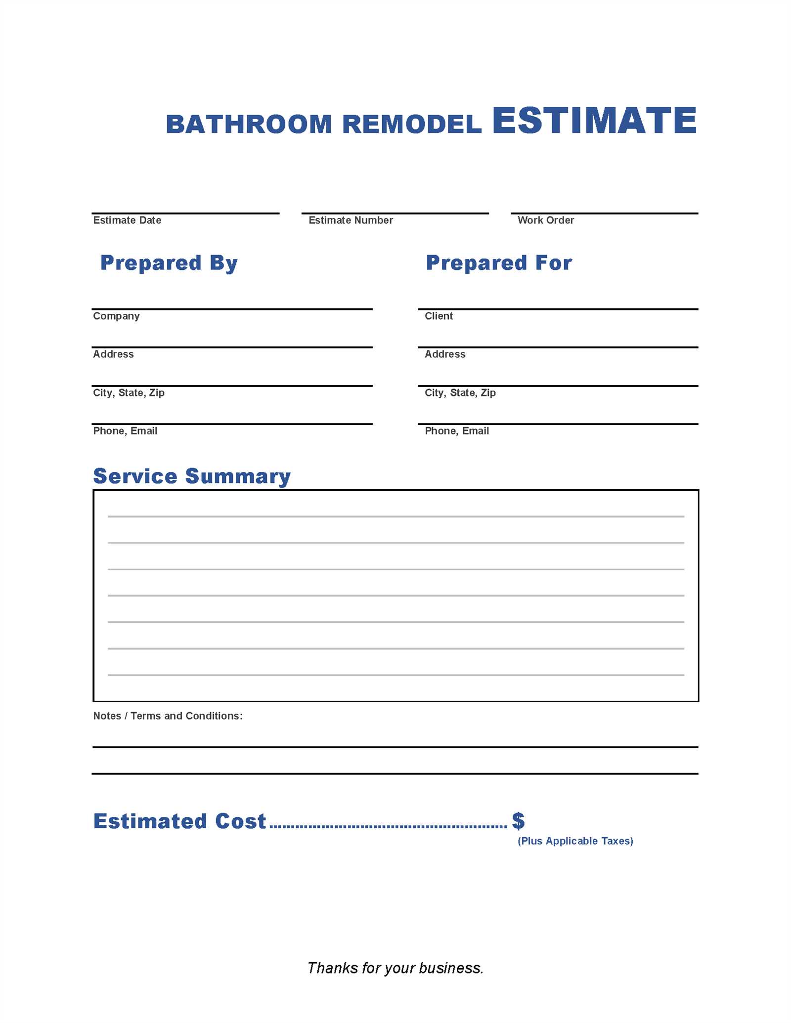 bathroom remodel invoice template