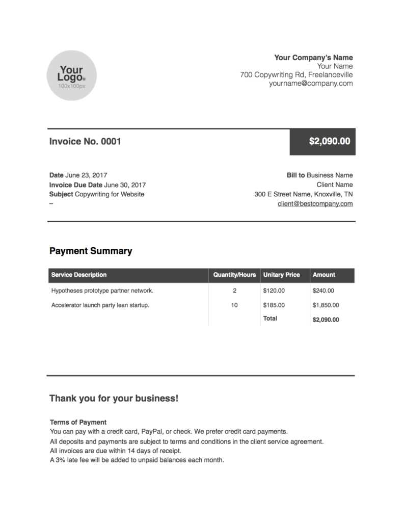 freelance copywriter invoice template