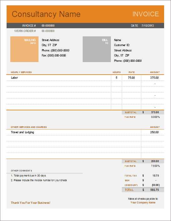 invoice template for consultancy services