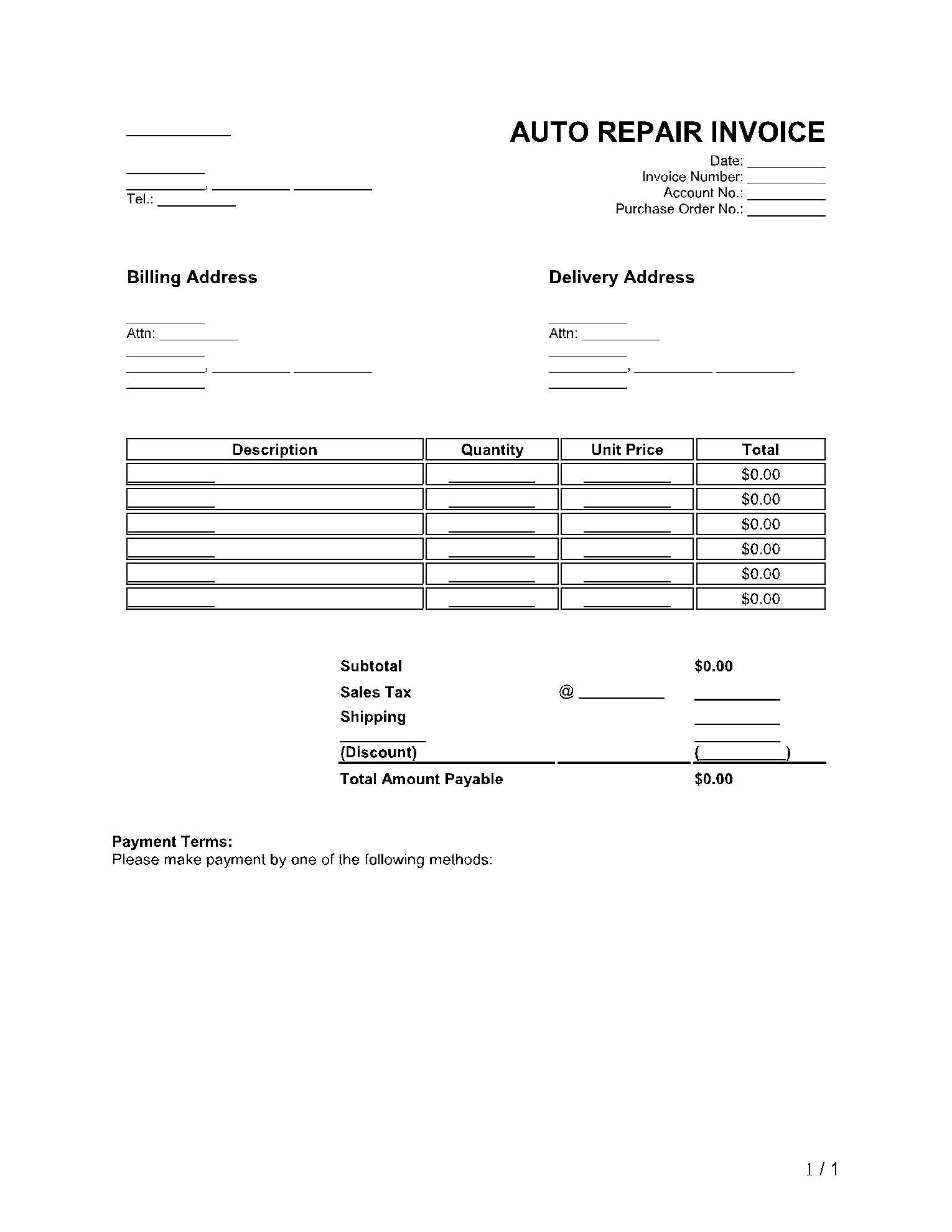 used car invoice template word