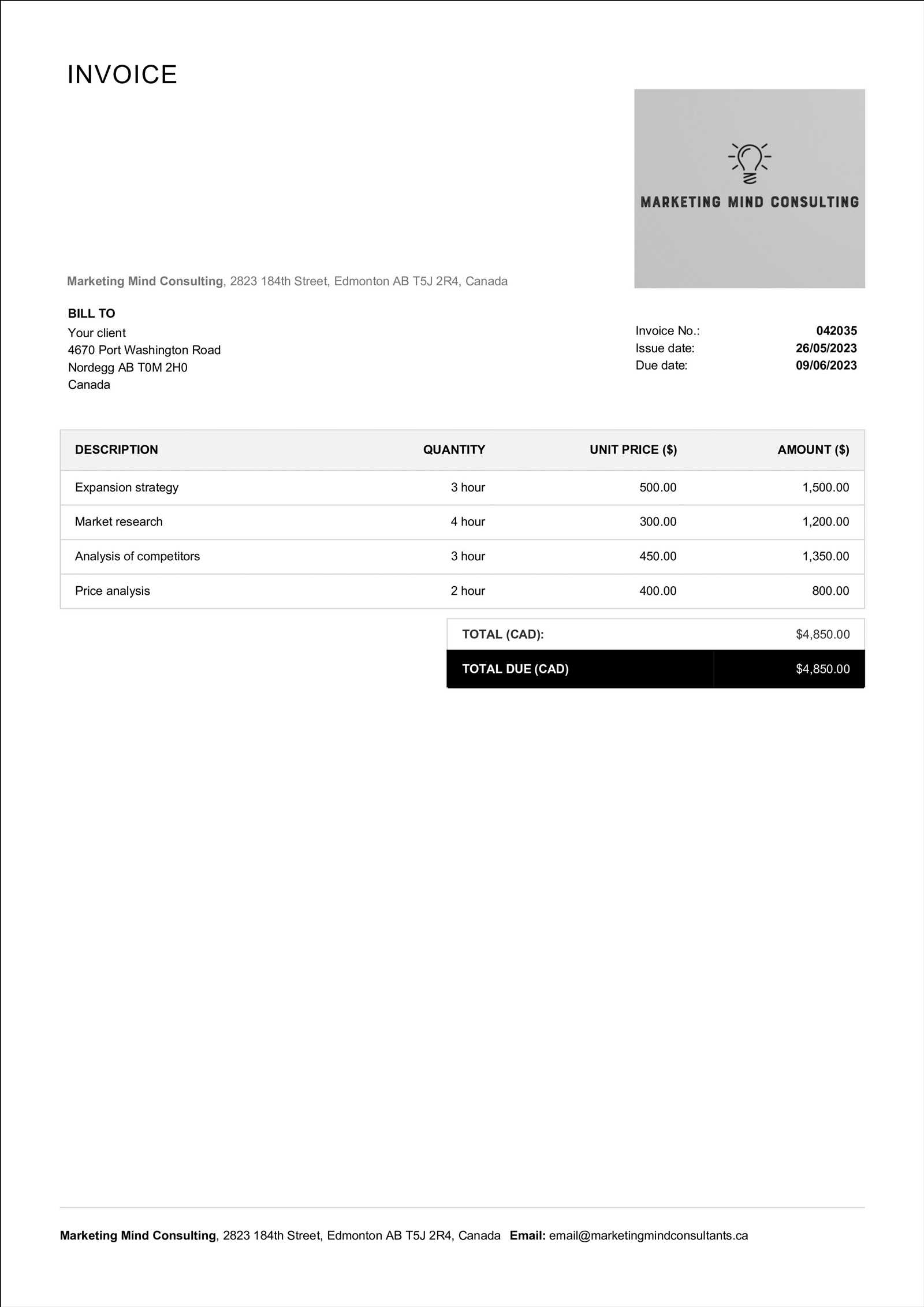 word invoice template canada