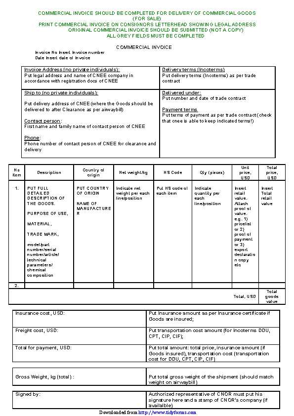 international commercial invoice template word