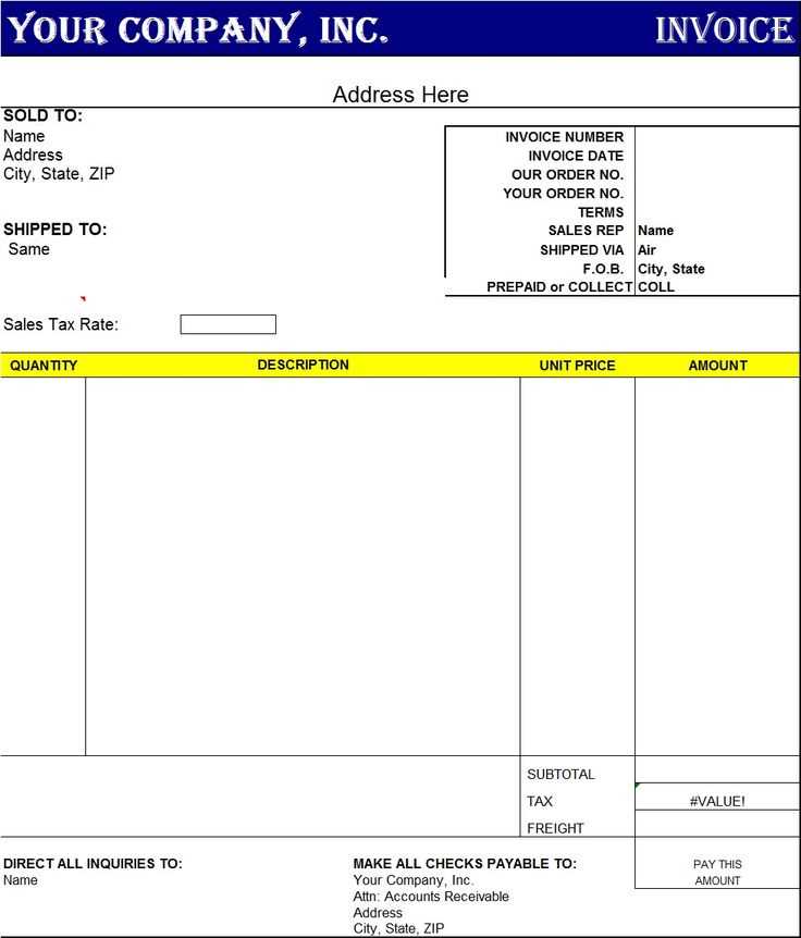 invoice template excel format