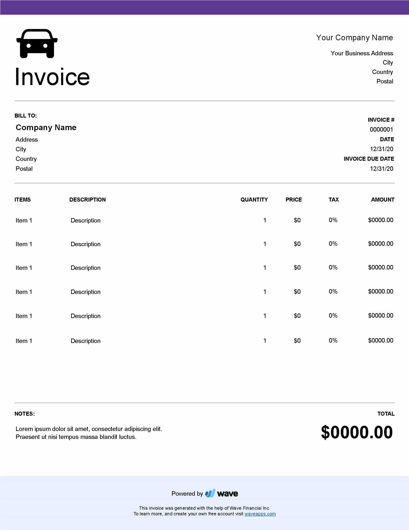 automotive invoice template excel