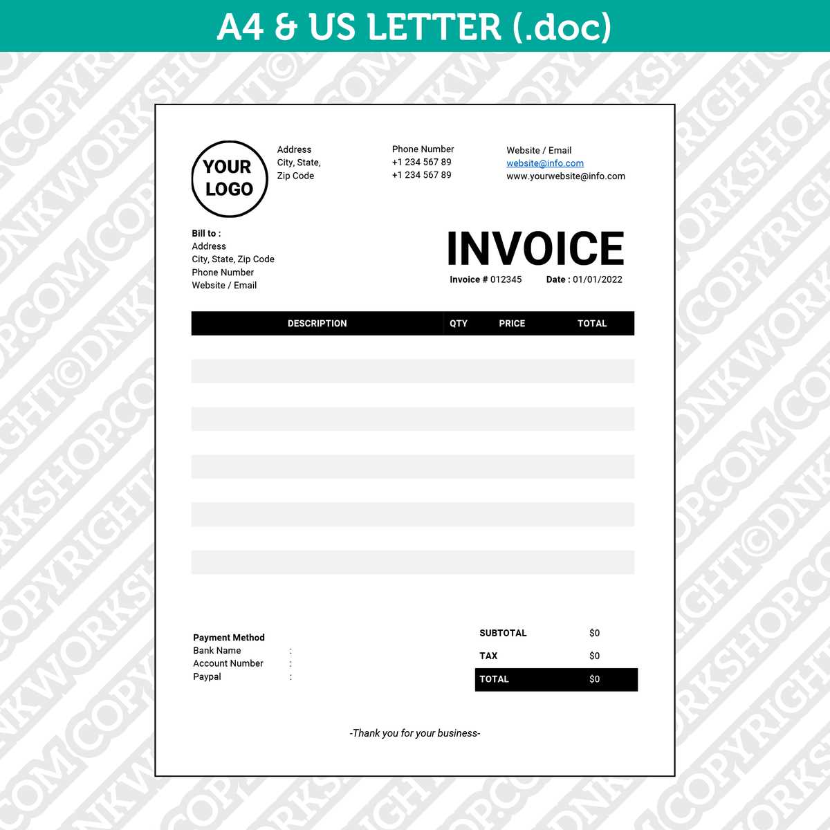 letter invoice template