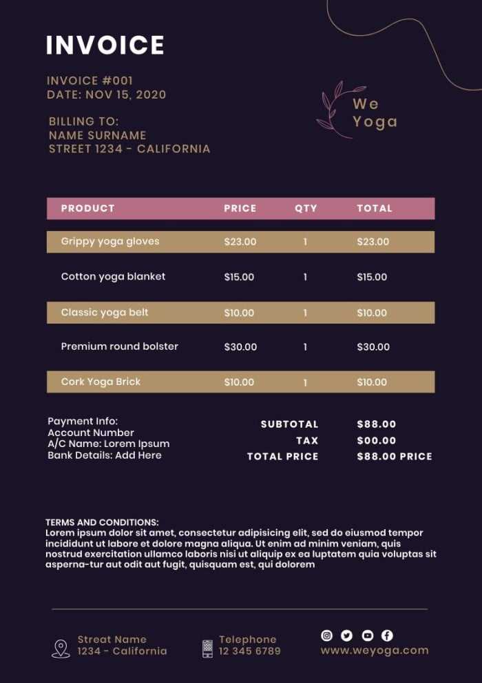 free yoga invoice template