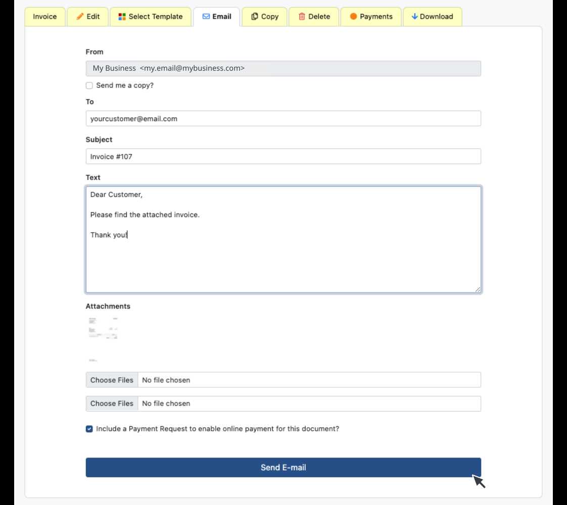 customer invoice email template