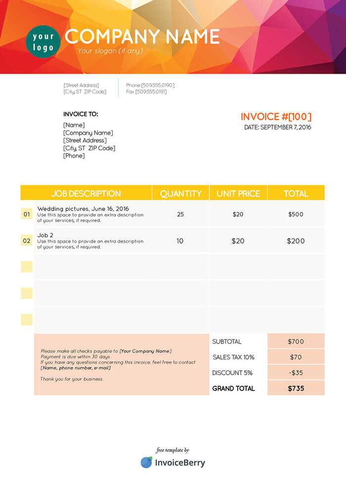 colorful invoice template