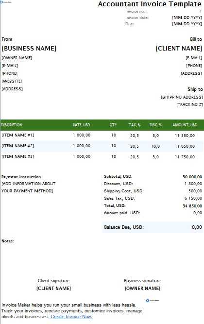 free invoice template for accounting services