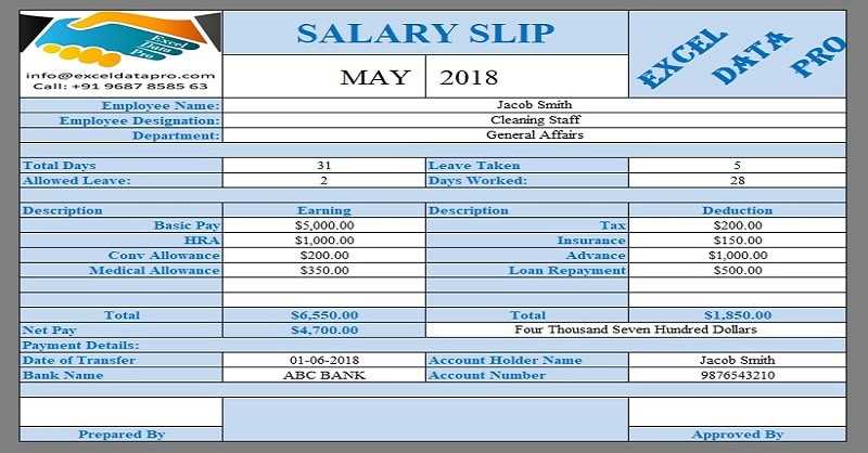 salary invoice template excel