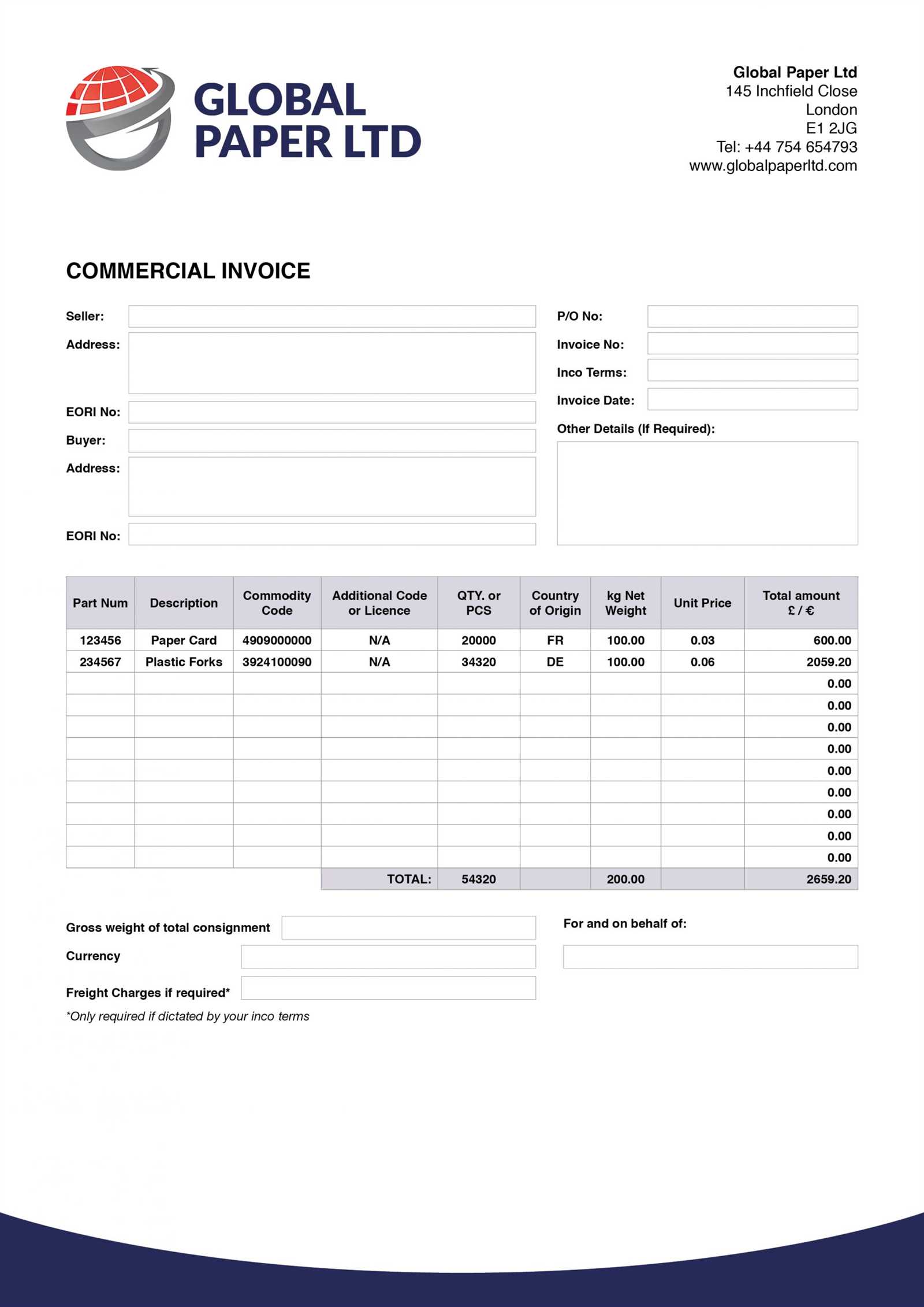 commercial invoices template