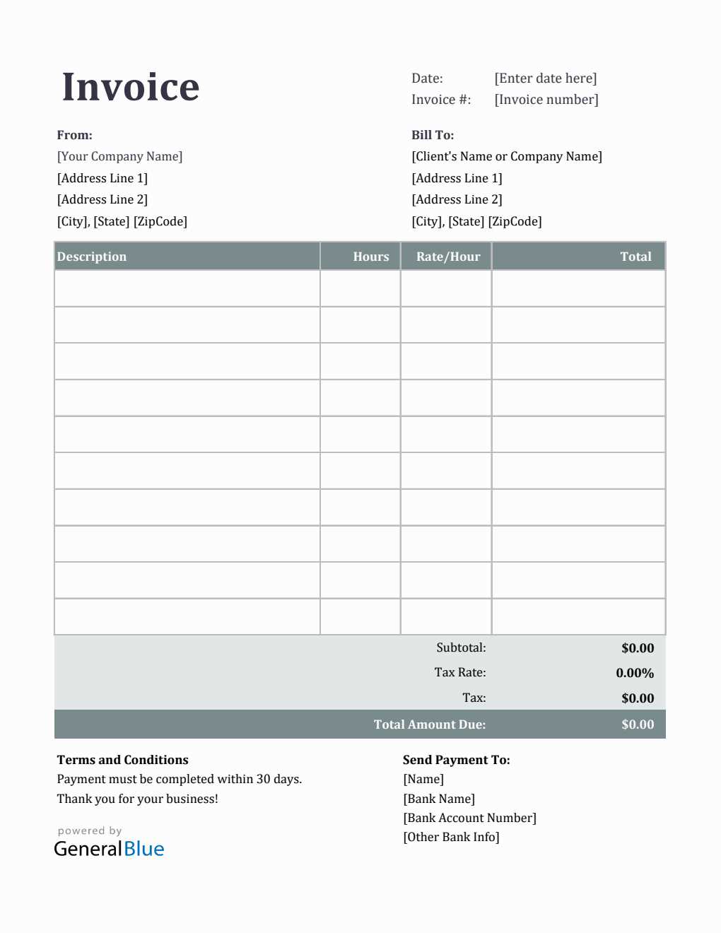 bank invoice template