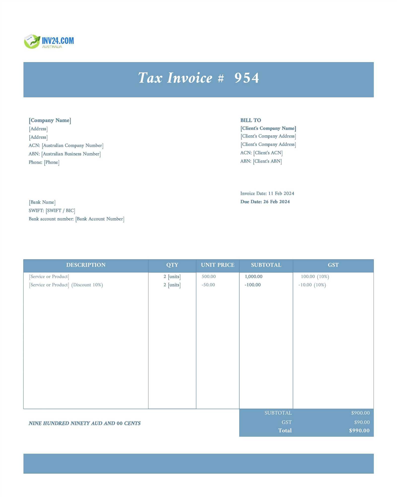 tax invoice template excel australia