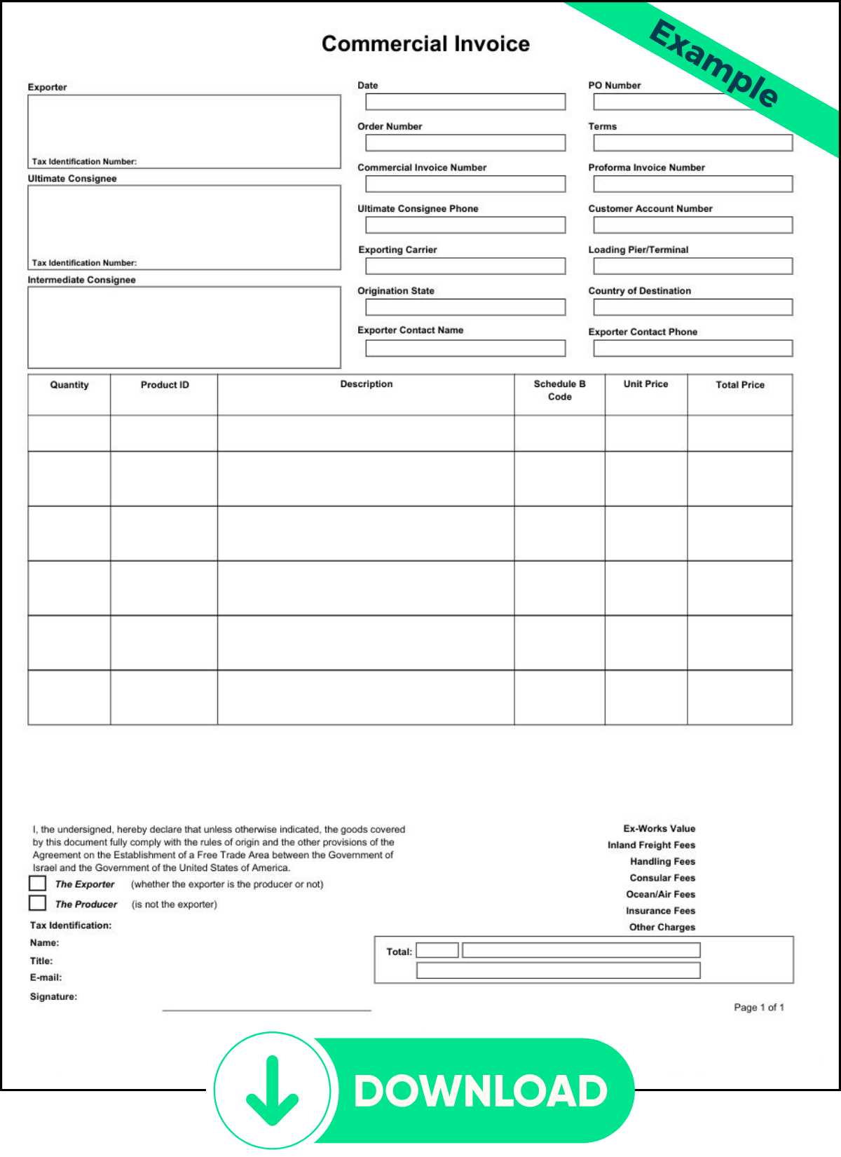 proforma invoice for export template