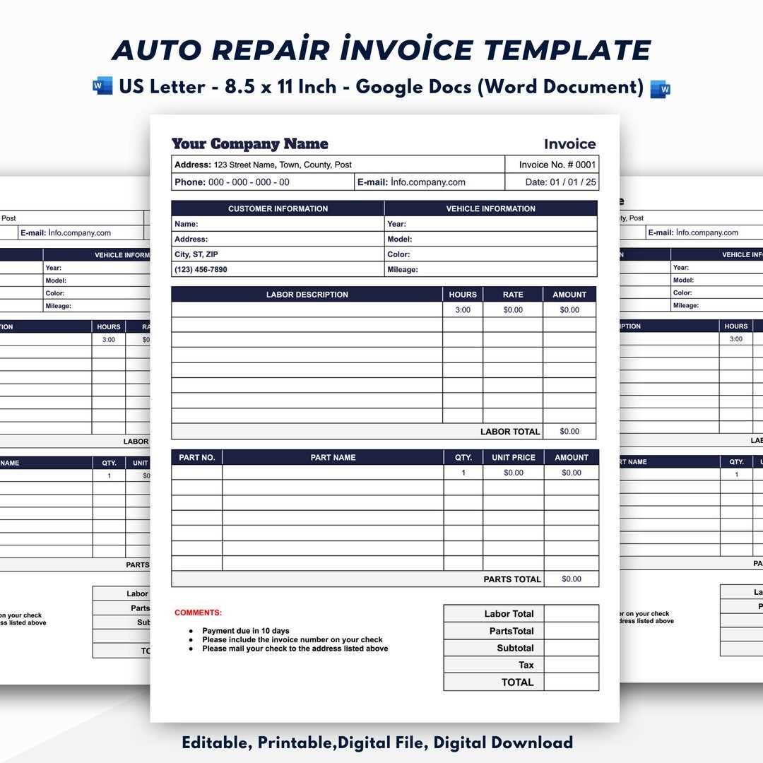 repair invoice template word