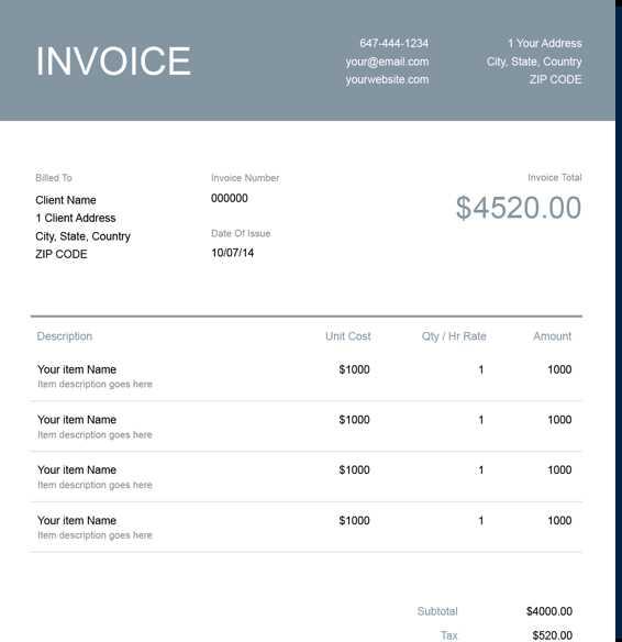 invoice template for hours