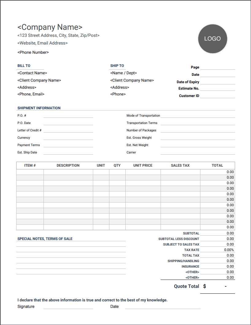 proforma invoice template excel