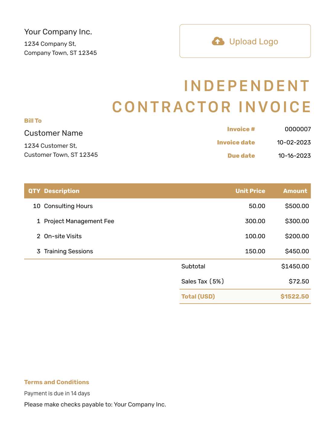 simple contractor invoice template