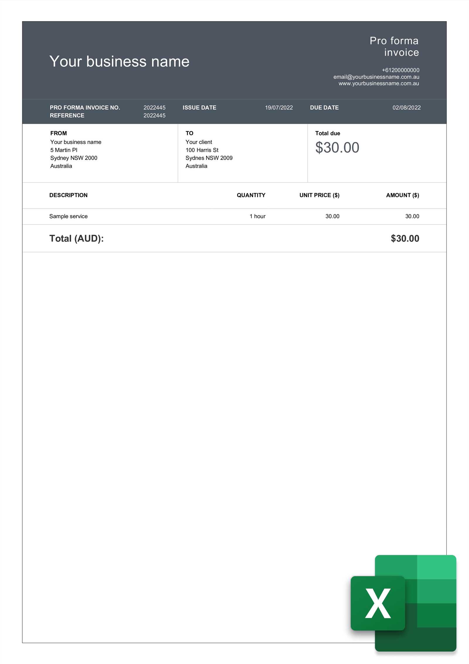proforma invoice template excel
