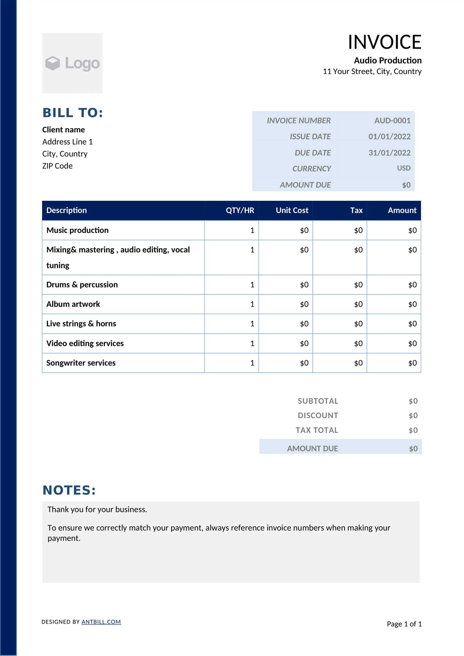 musician invoice template