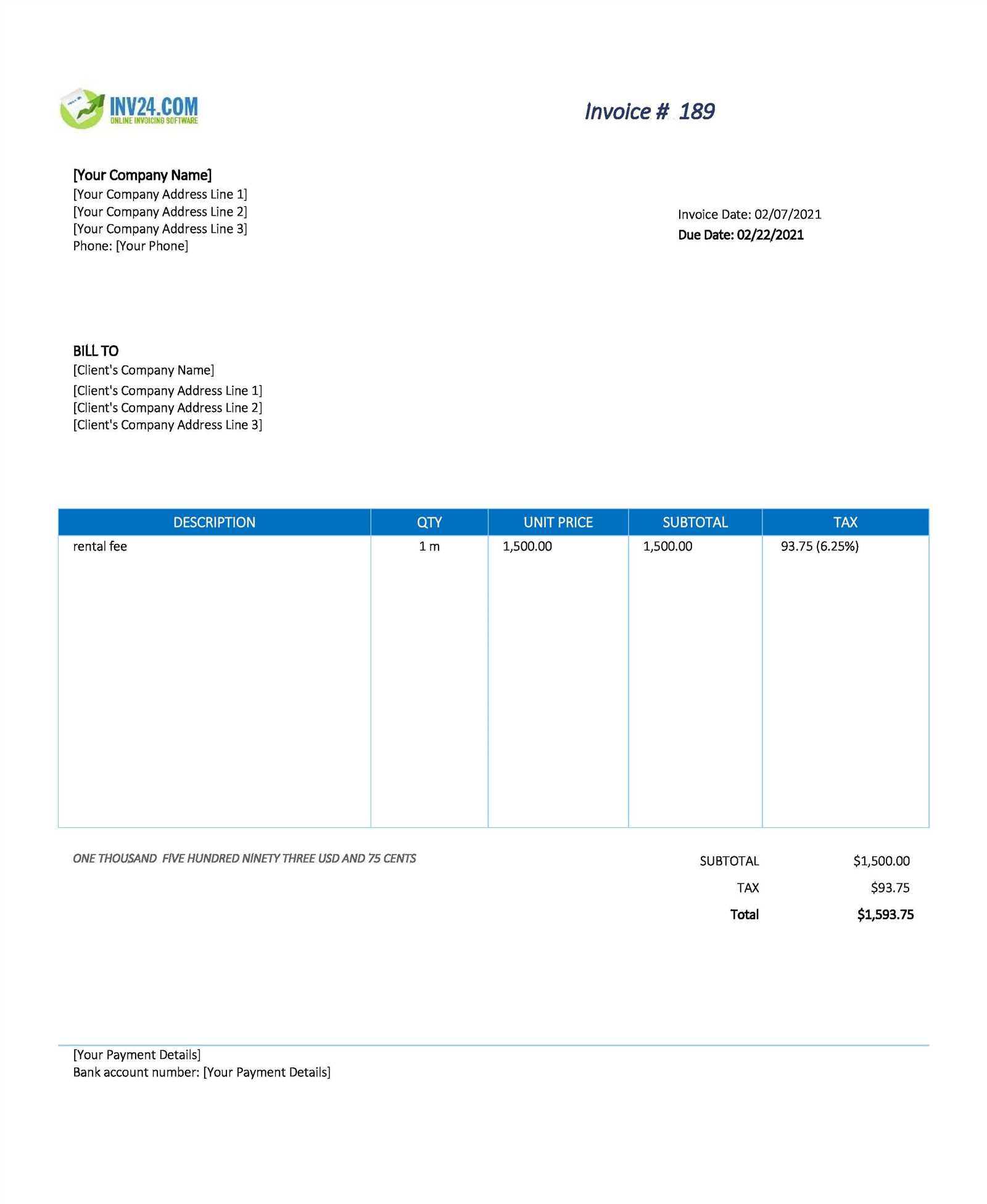 rent invoice template free