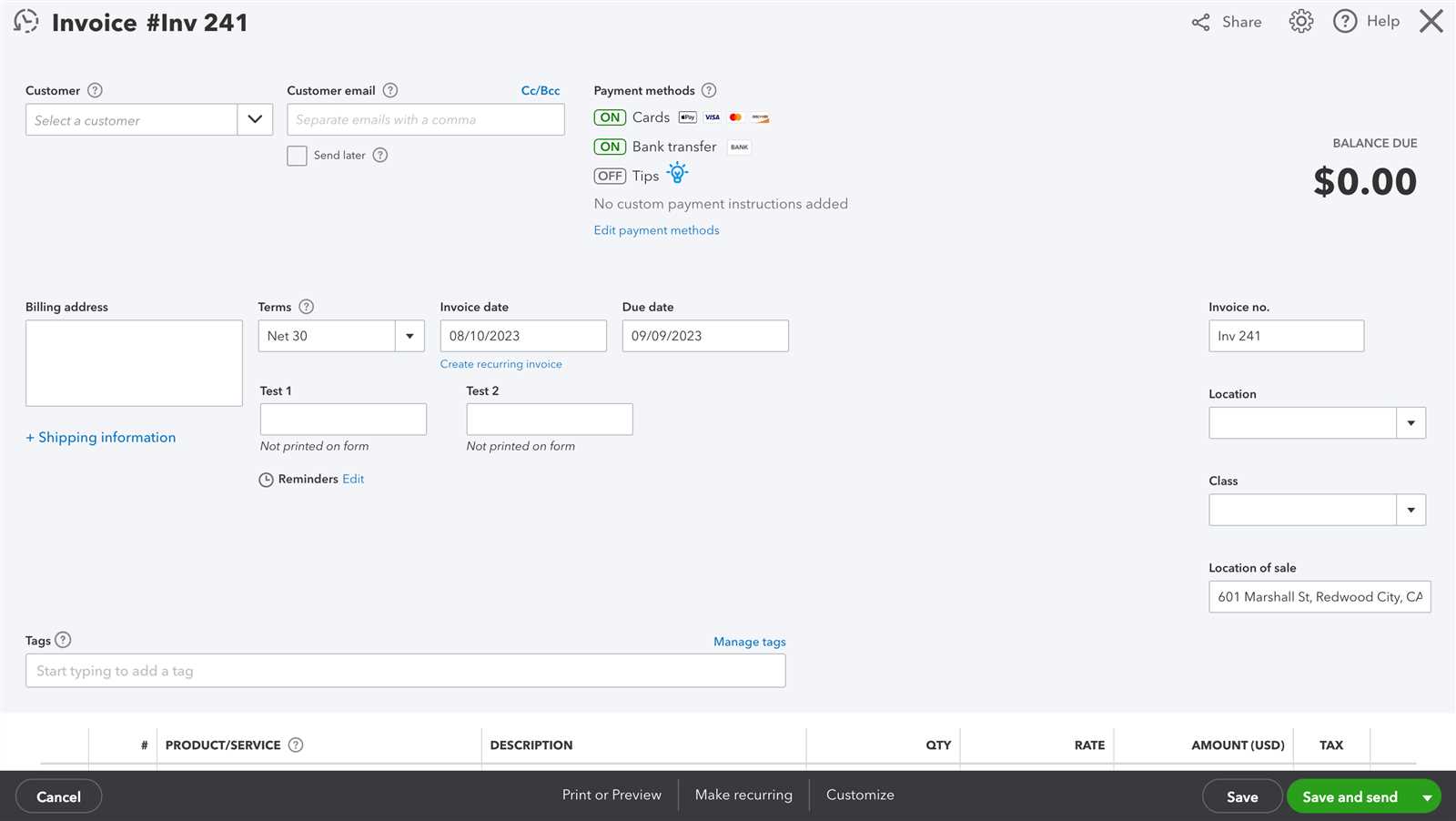 invoice template quickbooks online