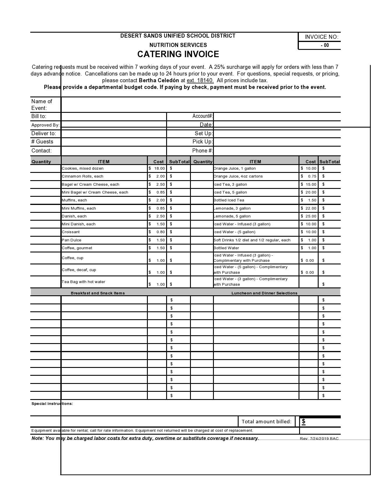 catering invoices template