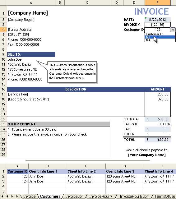 open office service invoice template