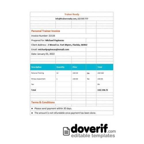 personal trainer invoice template