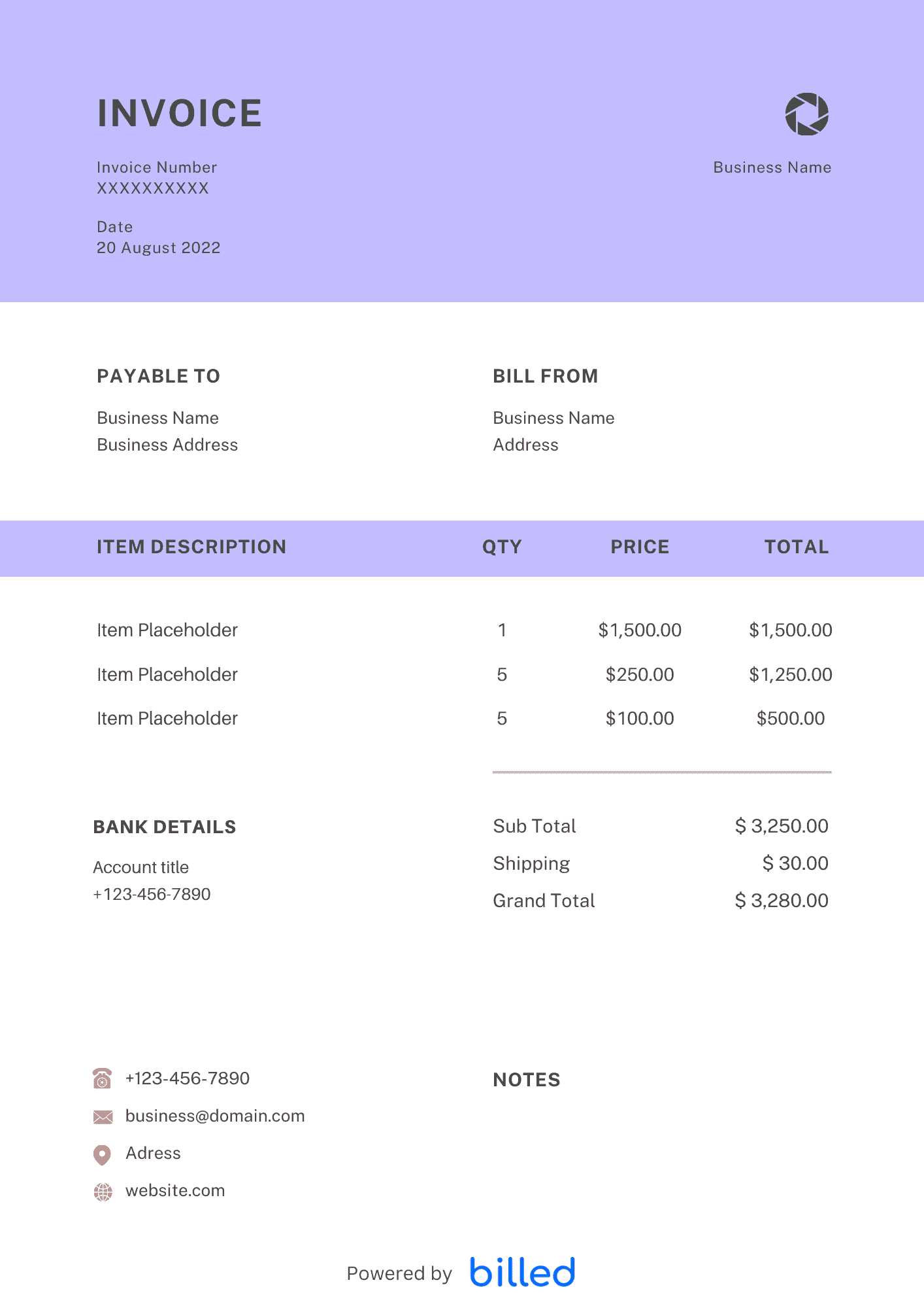 invoice template for hours