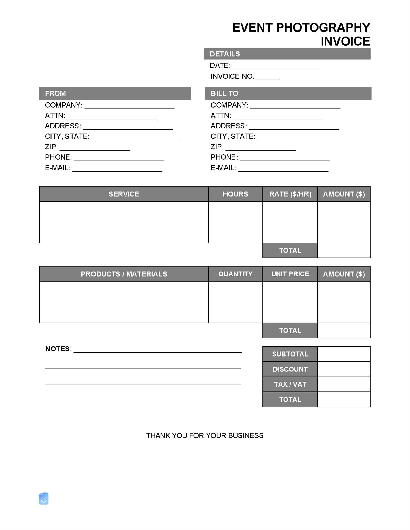 photography invoice template pdf